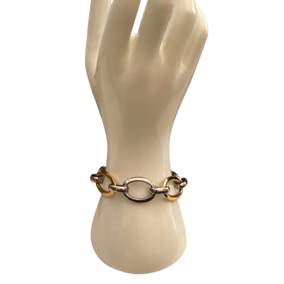 Jewelry - Mixed Metal‎ Link Bracelet Silver Gold Tone Oval Chain Modern Minimalist 7.5"